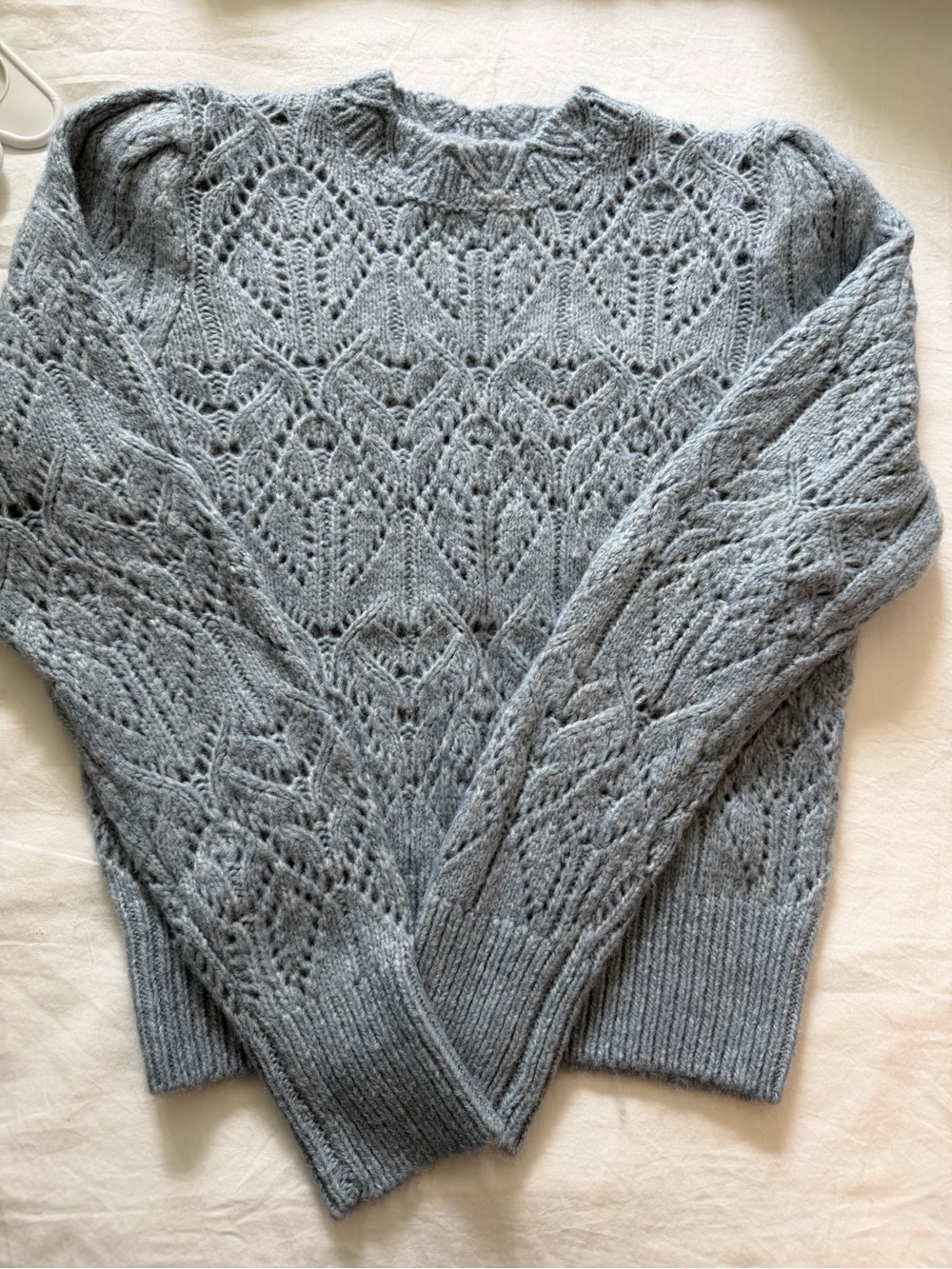 Astr Light blue Lace-Pattern Crewneck Sweater